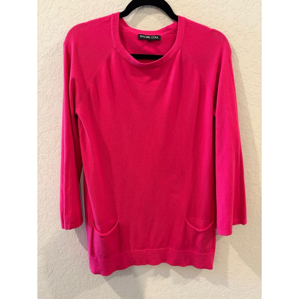 Rachel Cole Hot Pink Crew Neck 3/4 Sleeve Knit Sweater with Pockets Small